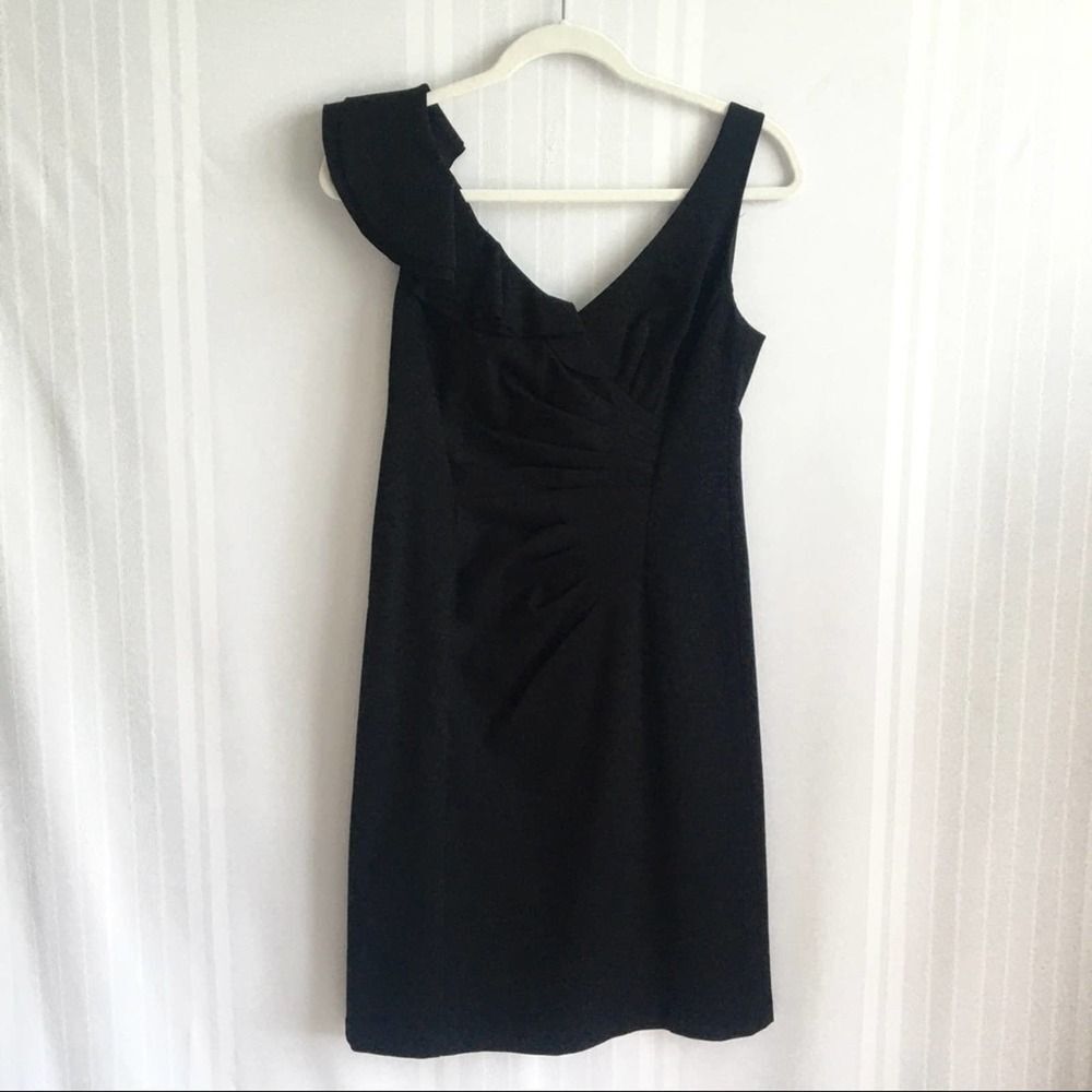 Nanette Lepore Ruched Mini Cocktail Dress Black Size 2 Sleeveless Ruffles Party